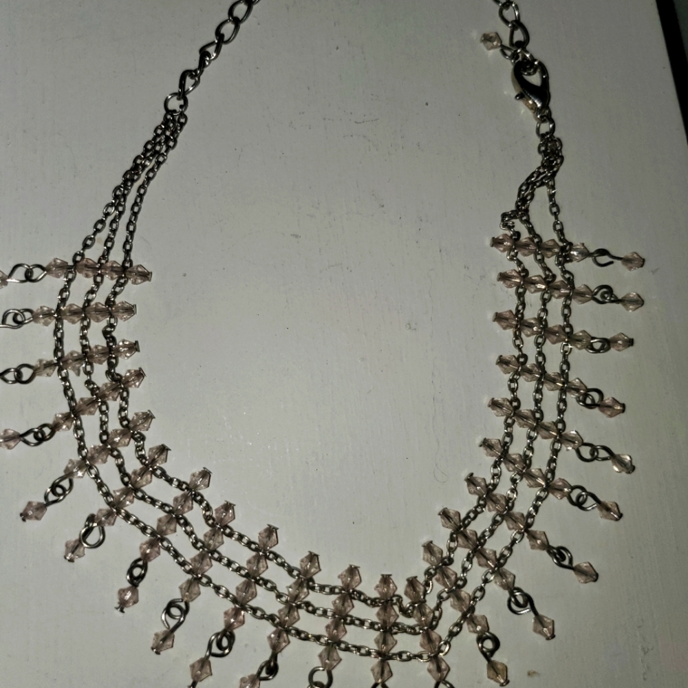 Silver Necklace with Clear Beads